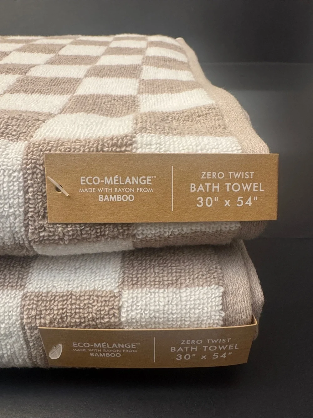 2pc COMMON THREAD Eco-Melange Bamboo Checkered Bath Towel Set - Tan/White